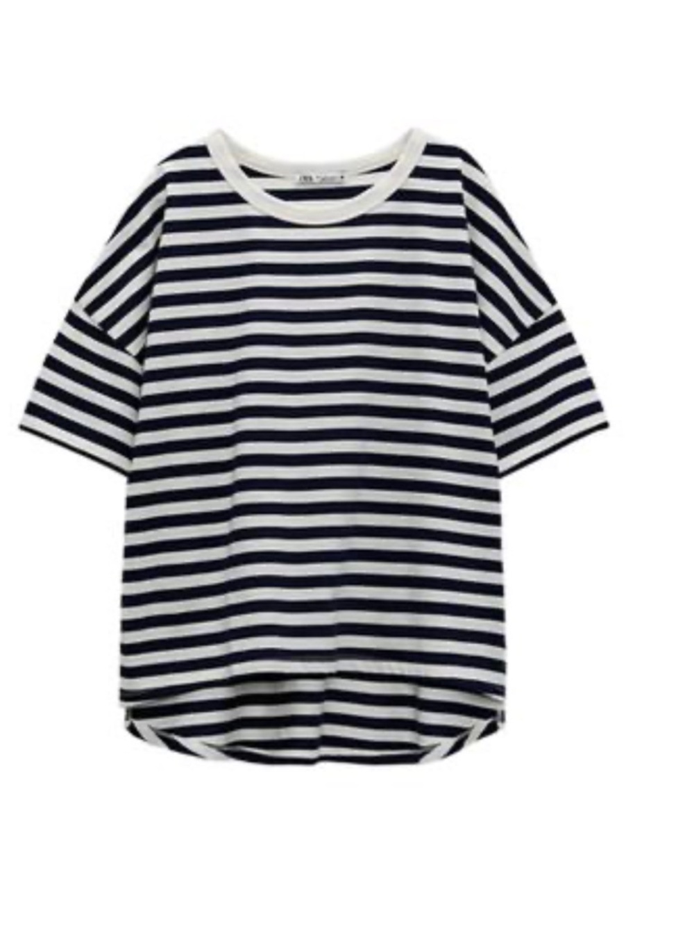 Zara Navy & White Striped Crewneck Tee